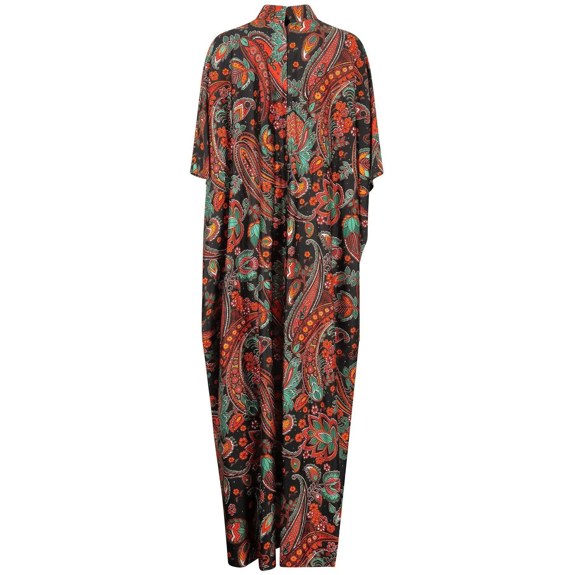 1970s Black Green and Orange Paisley Print Kaftan