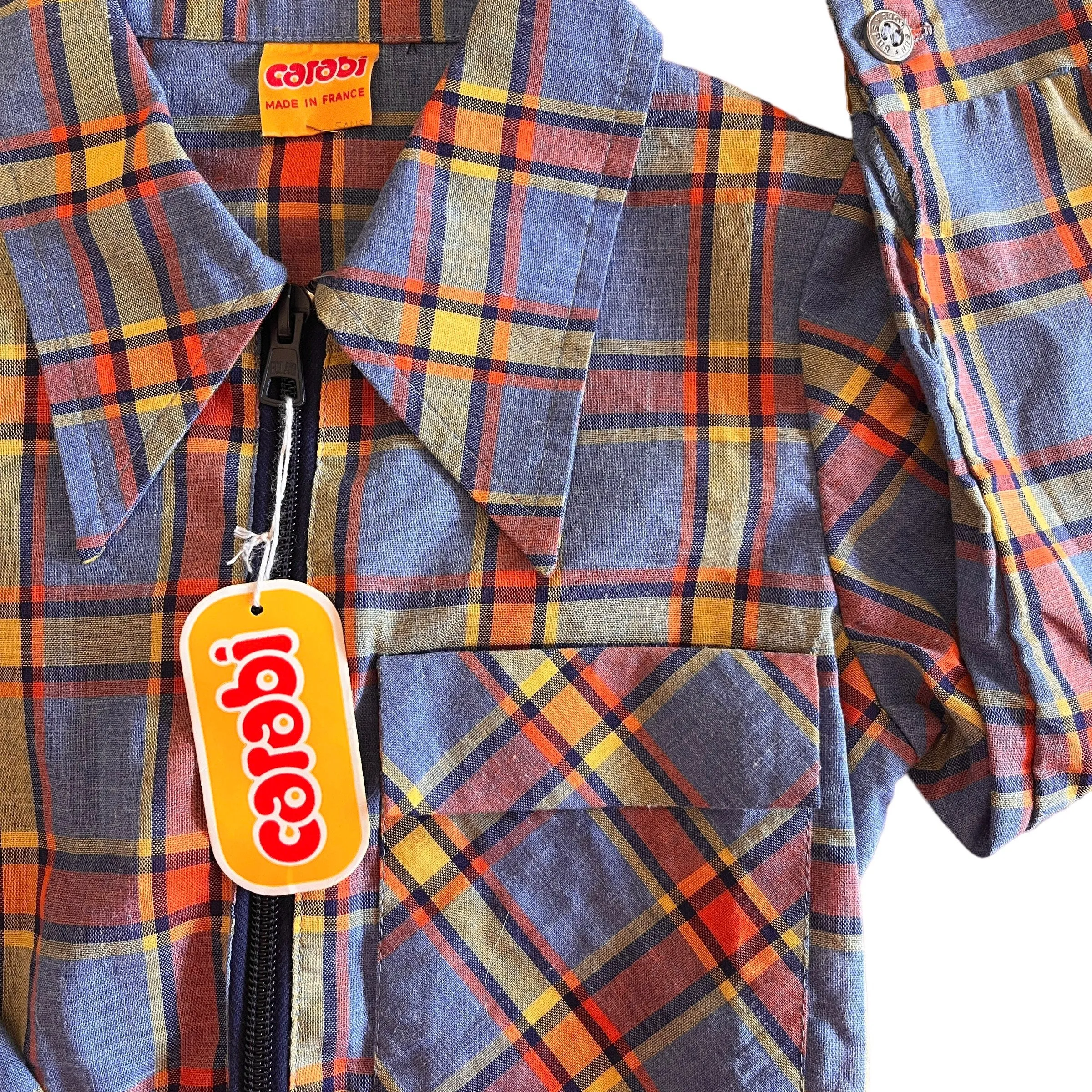 1970s Blue / Orange Check Jacket  4-5Y