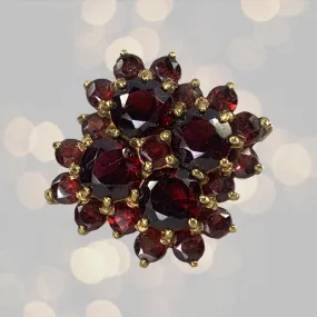 1970s Bohemian Garnet Cluster Ring in Yellow Gold. Statement Cocktail Right Hand Ring.