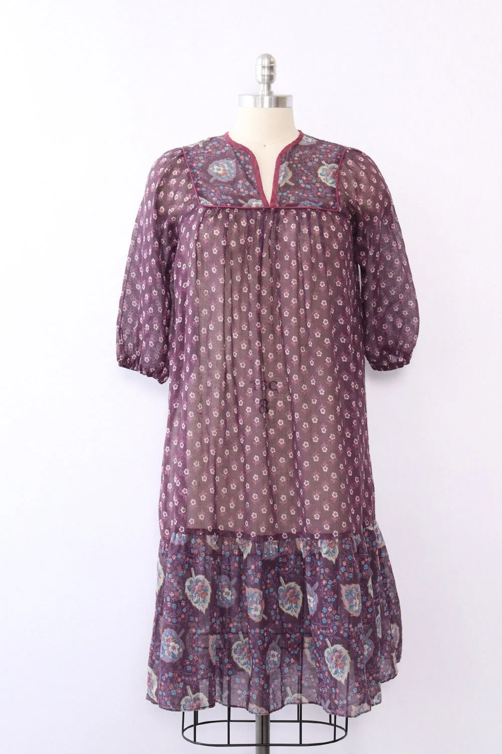 1970s Breezy Berry Smock Dress XS/S