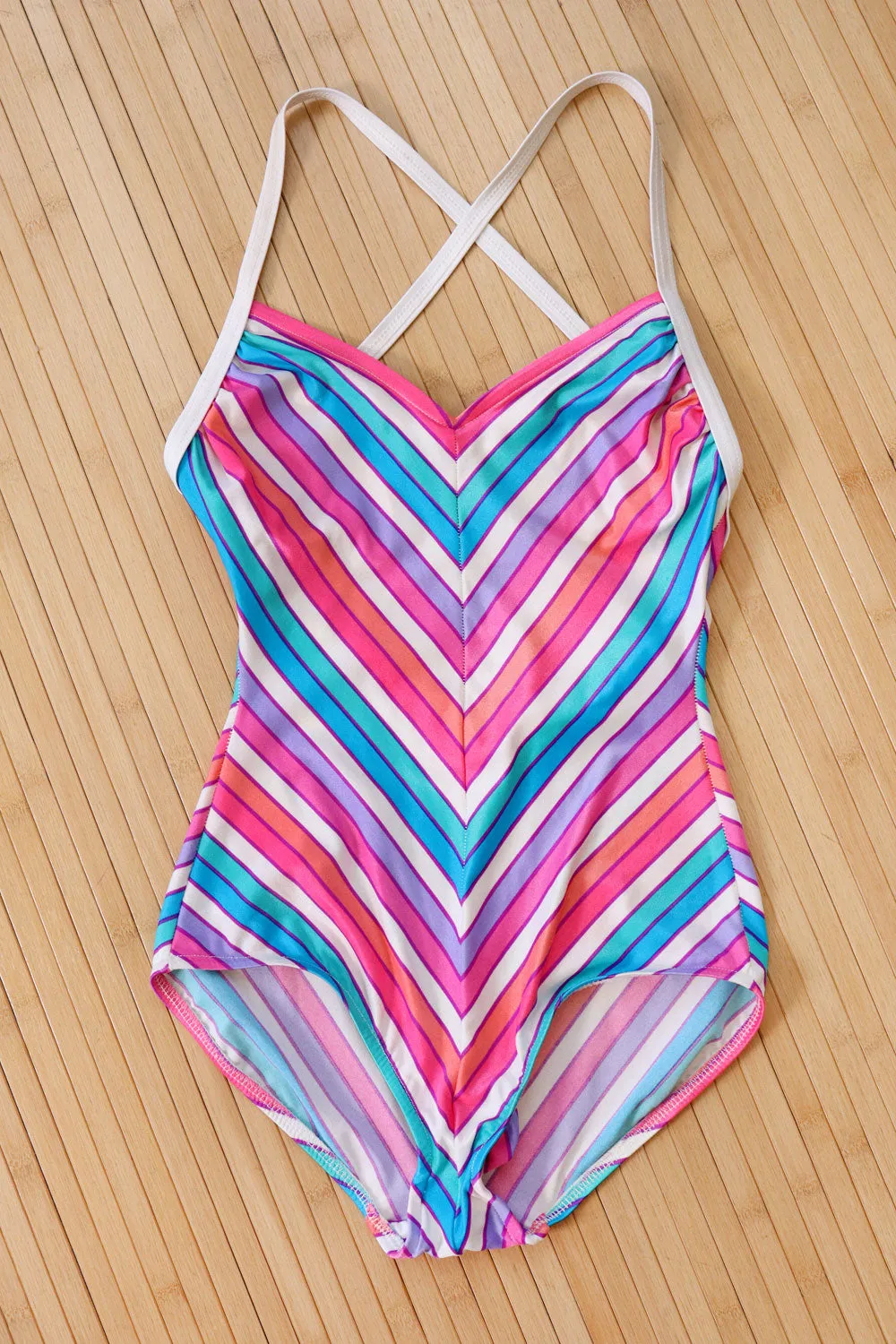 1970s Chevron Stripe Cross Back One Piece M