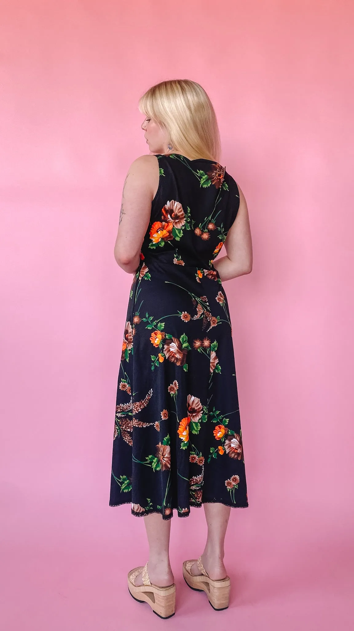 1970s Dark Florals Dress, sz. L