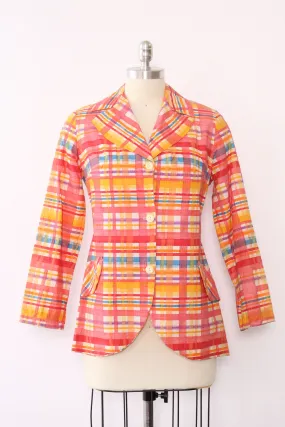 1970s Fruity Picnic Plaid Blazer S/M