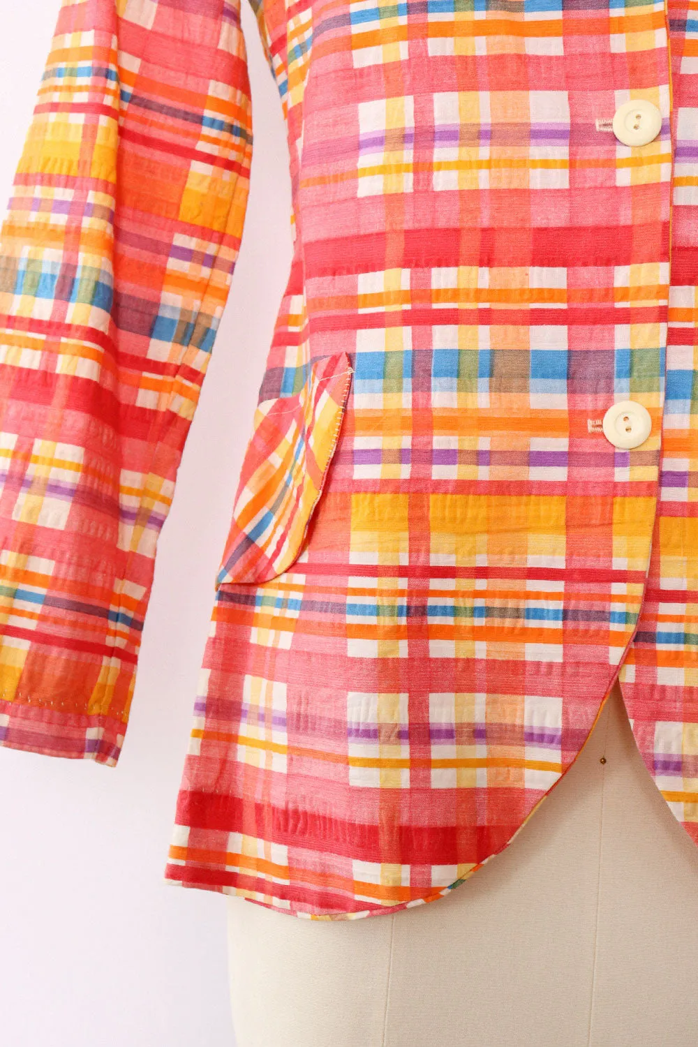 1970s Fruity Picnic Plaid Blazer S/M