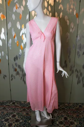 1970s Pink Gingham Nightgown, Medium