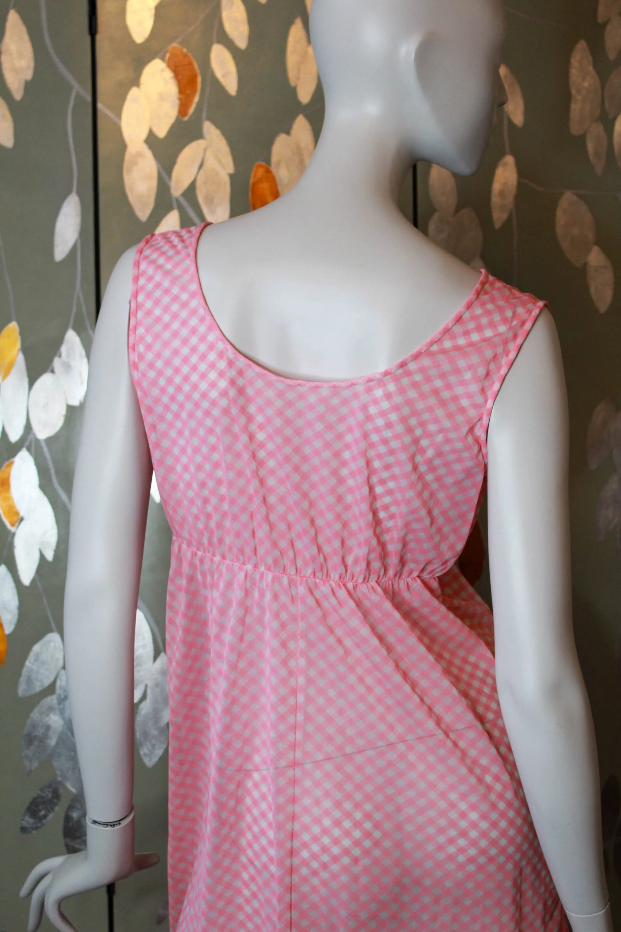 1970s Pink Gingham Nightgown, Medium