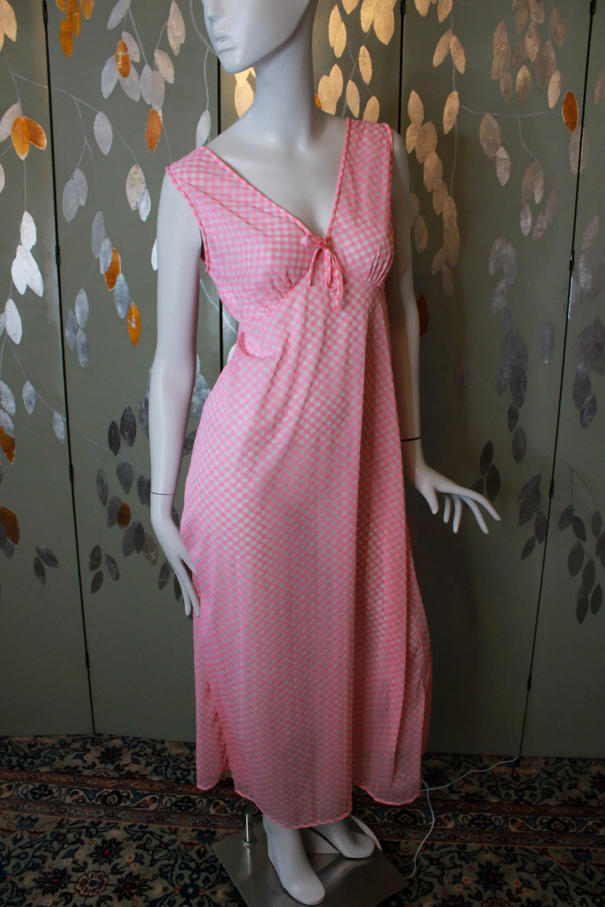 1970s Pink Gingham Nightgown, Medium