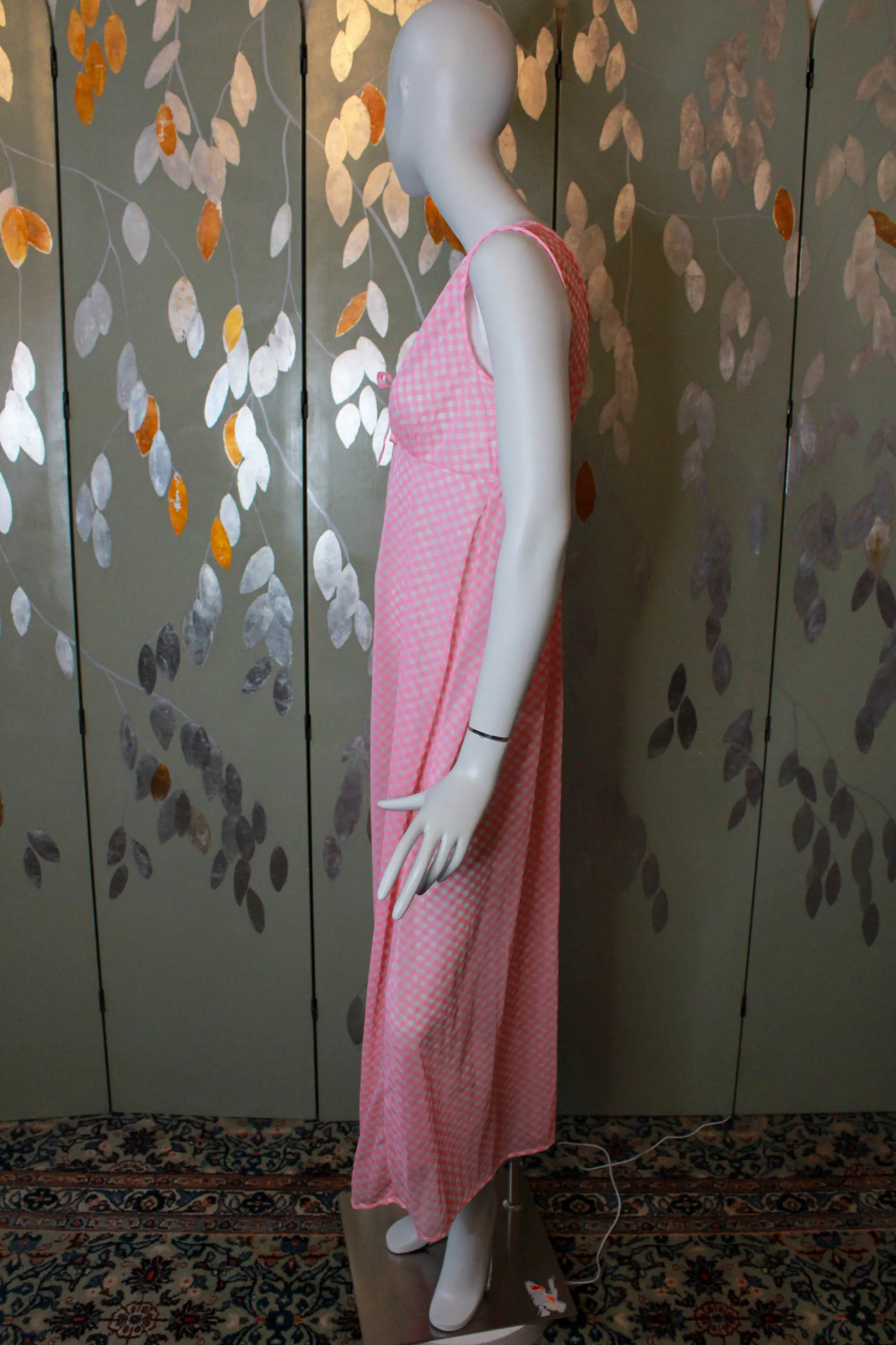 1970s Pink Gingham Nightgown, Medium