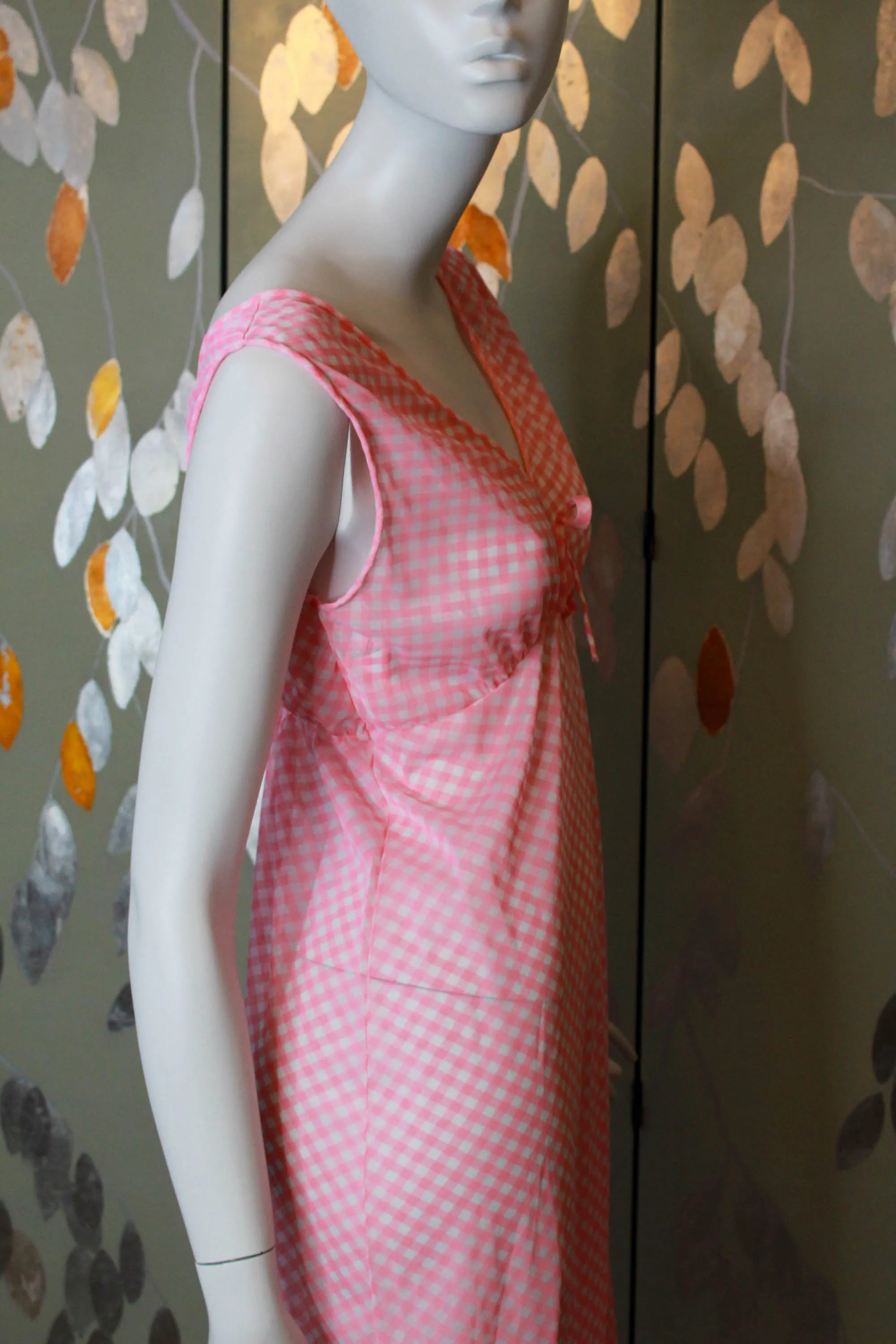 1970s Pink Gingham Nightgown, Medium