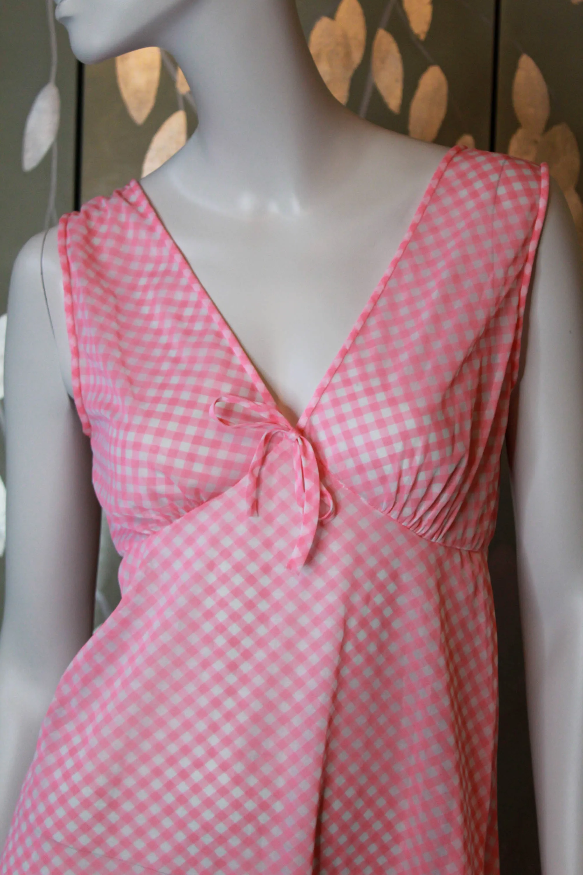 1970s Pink Gingham Nightgown, Medium