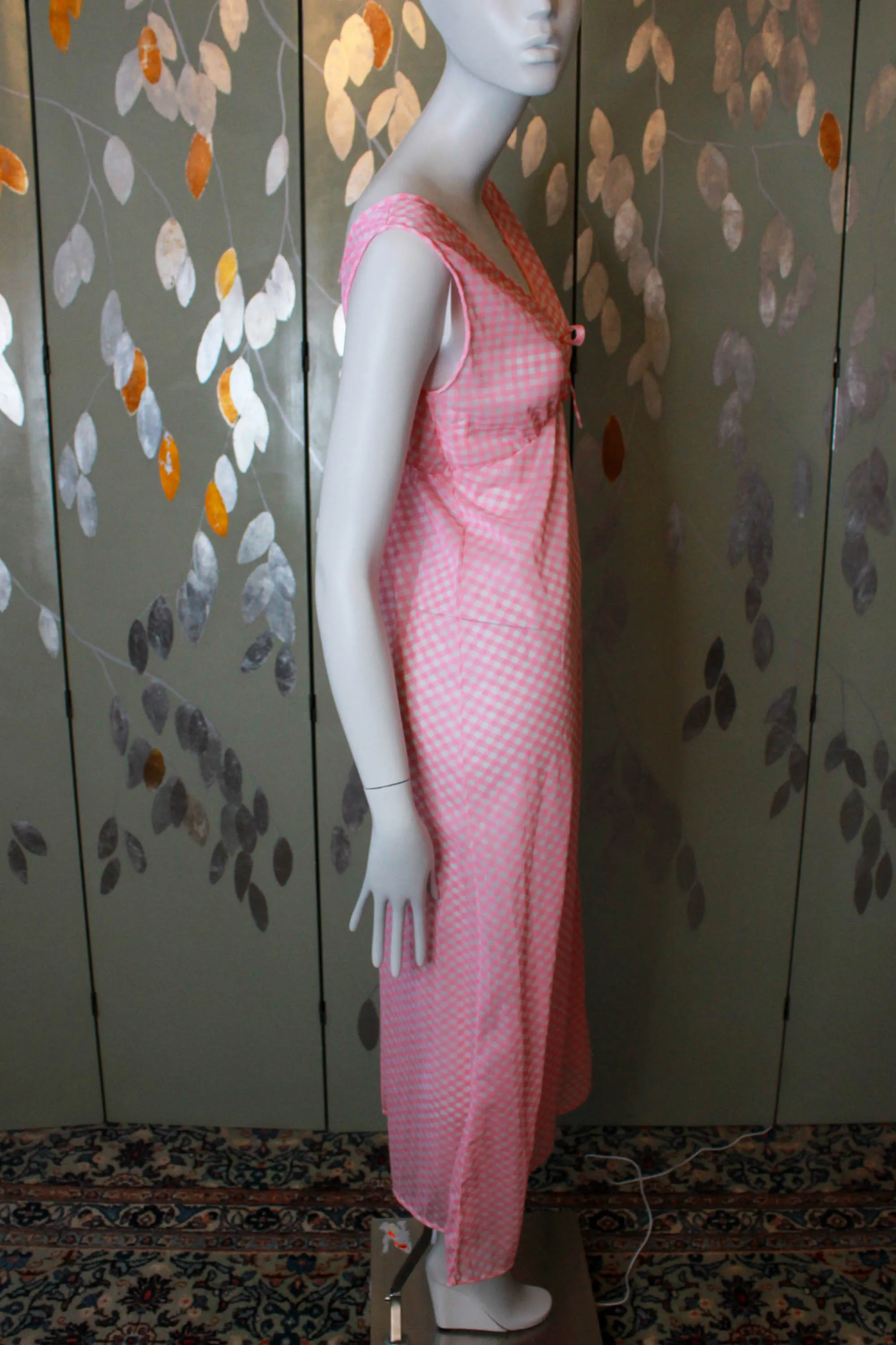 1970s Pink Gingham Nightgown, Medium