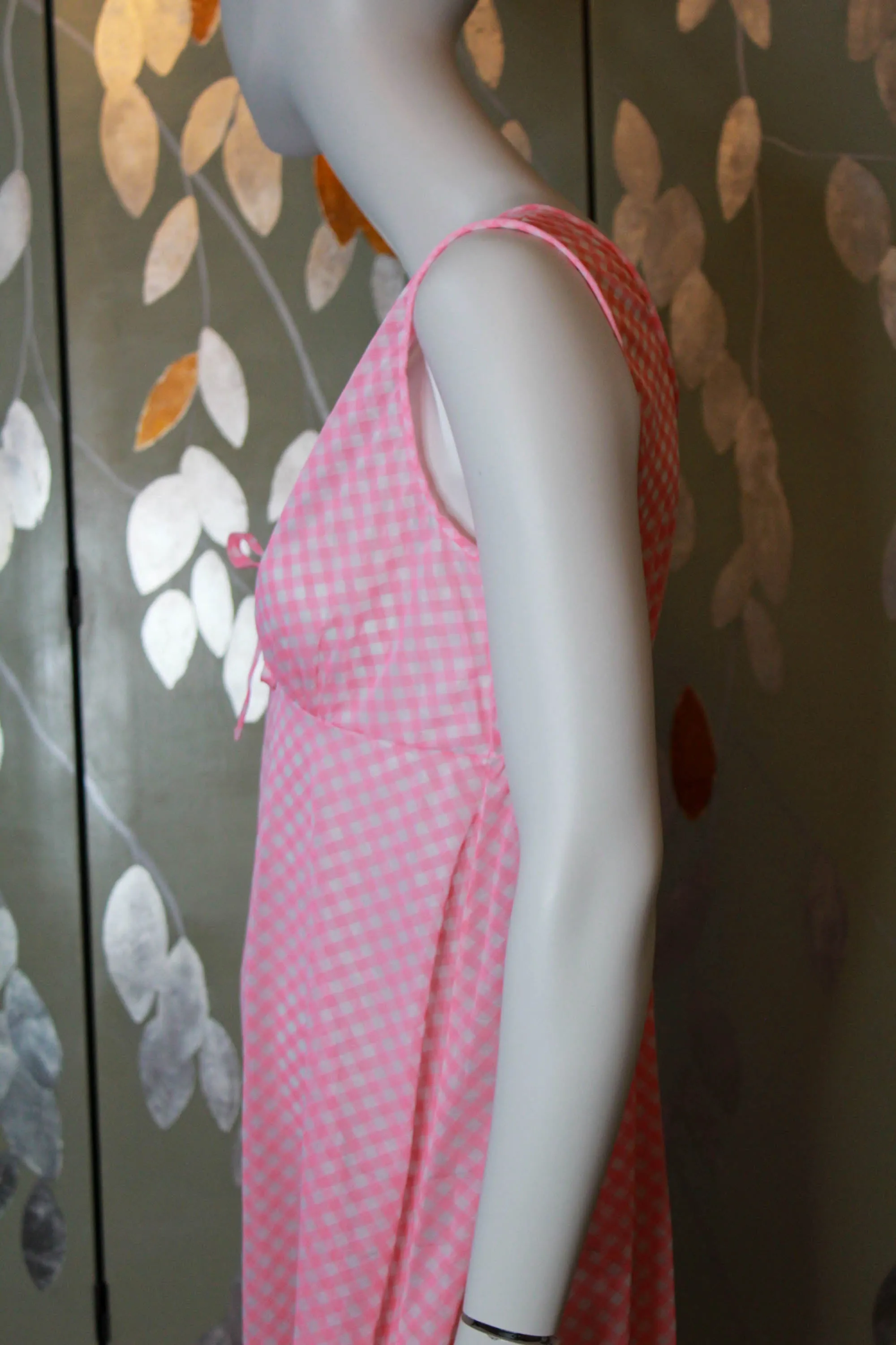 1970s Pink Gingham Nightgown, Medium