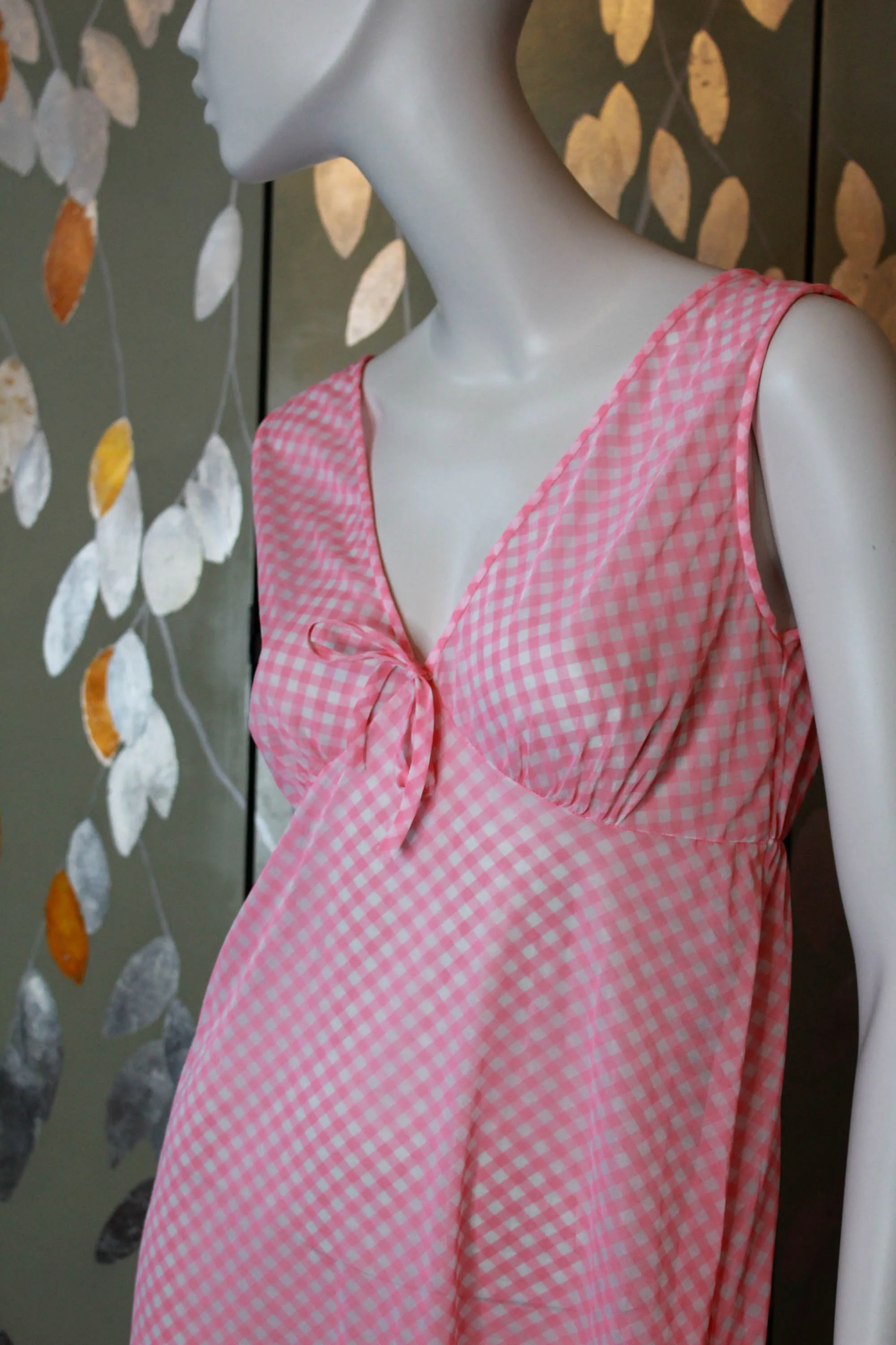 1970s Pink Gingham Nightgown, Medium