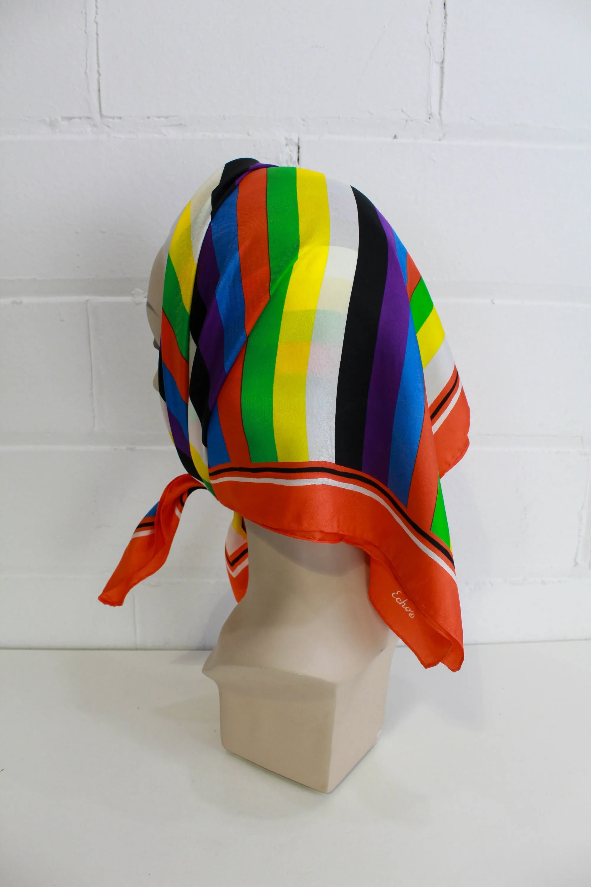 1970s Striped Silk Scarf, Bold Colours