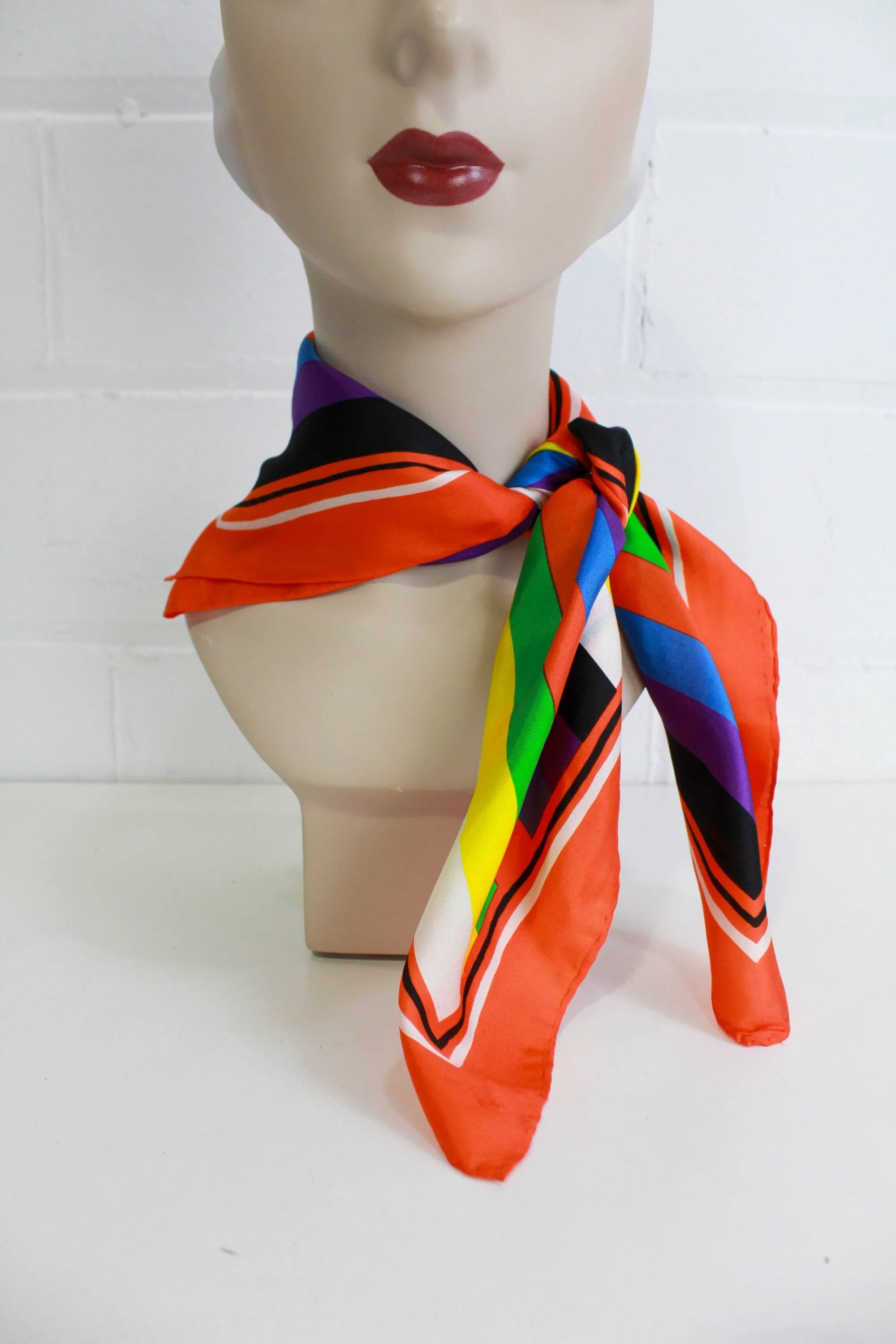 1970s Striped Silk Scarf, Bold Colours