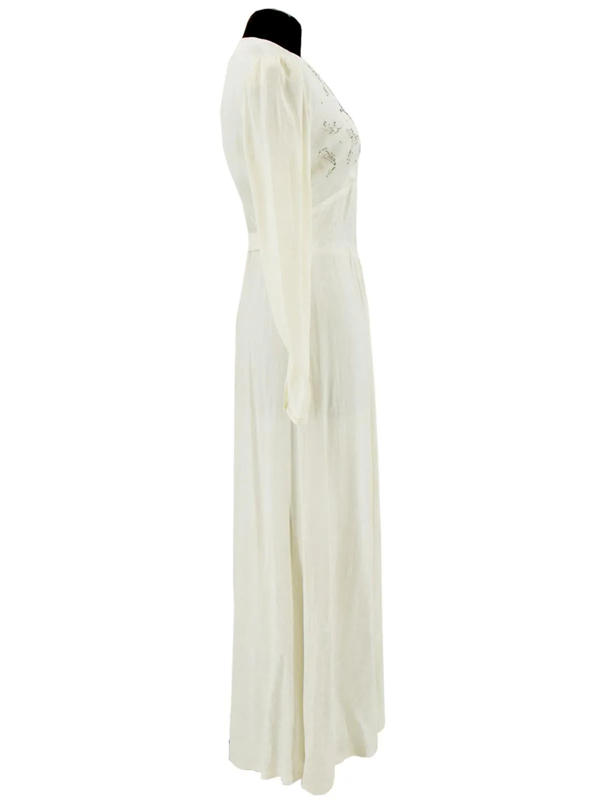 1970s Vintage Ivory Damask Silk Maxi Dress