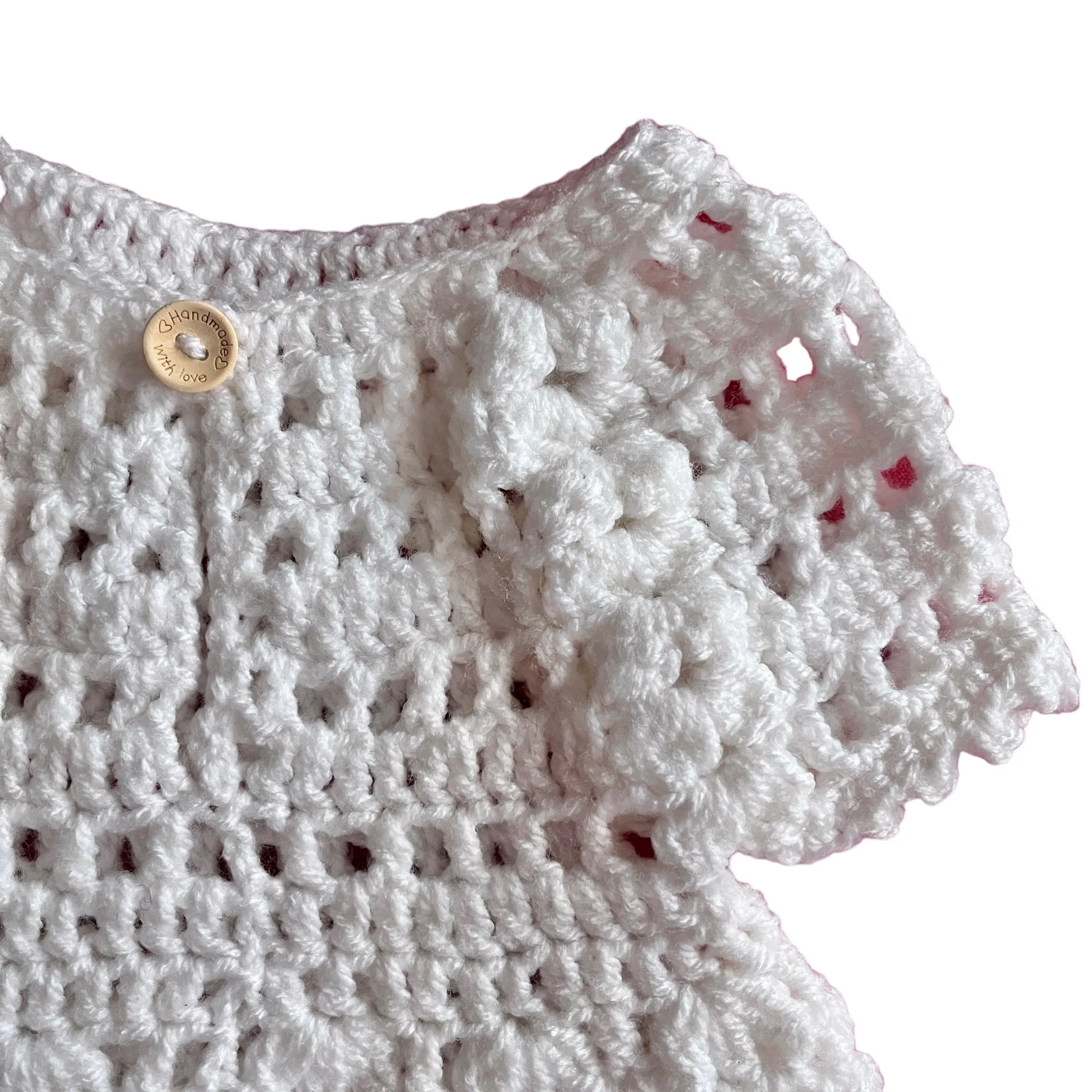 1970s White Crochet Knitted Dress  0-6 Months