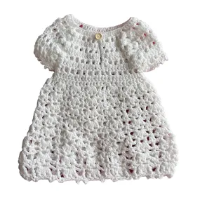 1970s White Crochet Knitted Dress  0-6 Months