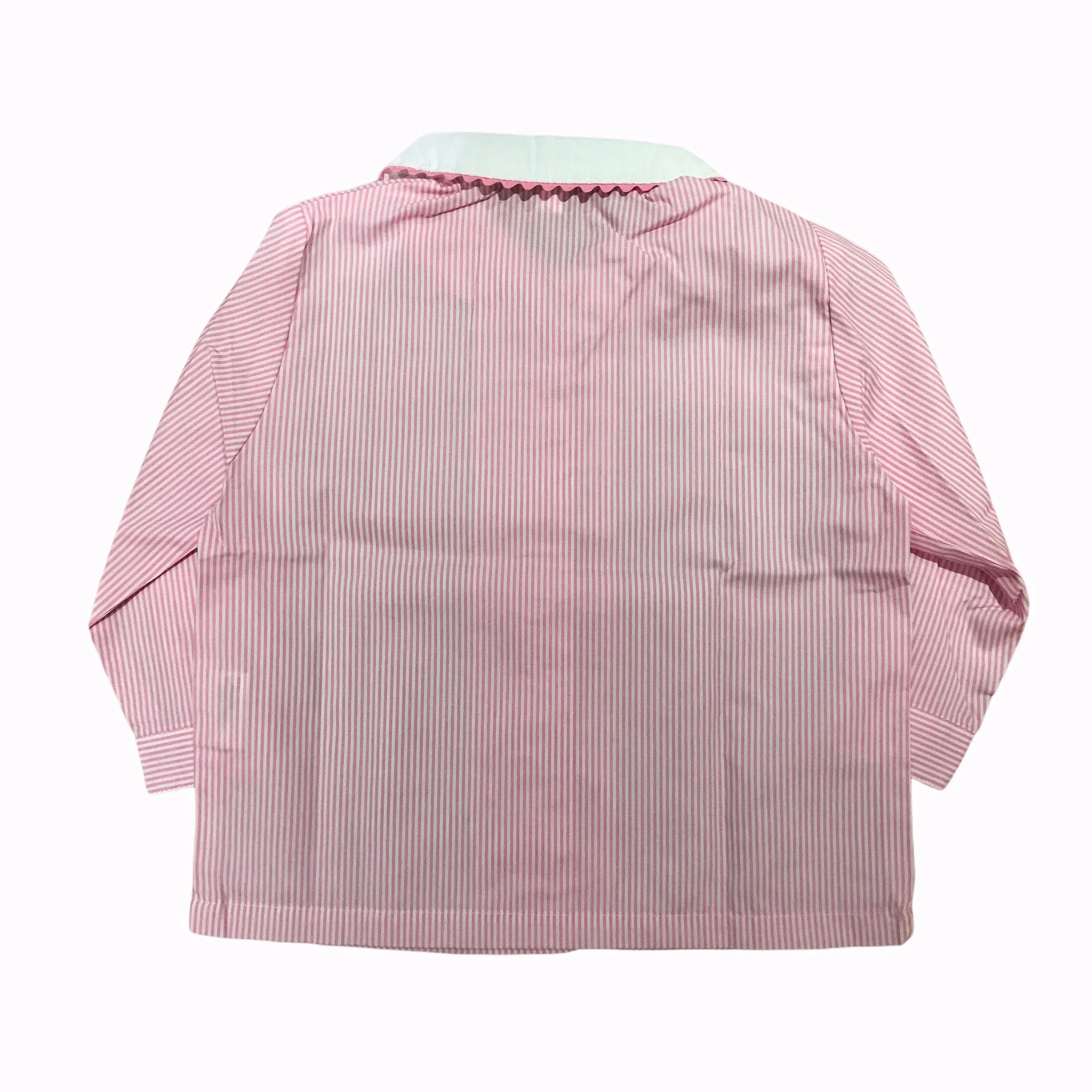 70s Vintage Pink Thin Stripes School Blouse/Shirt French Made  18-24M