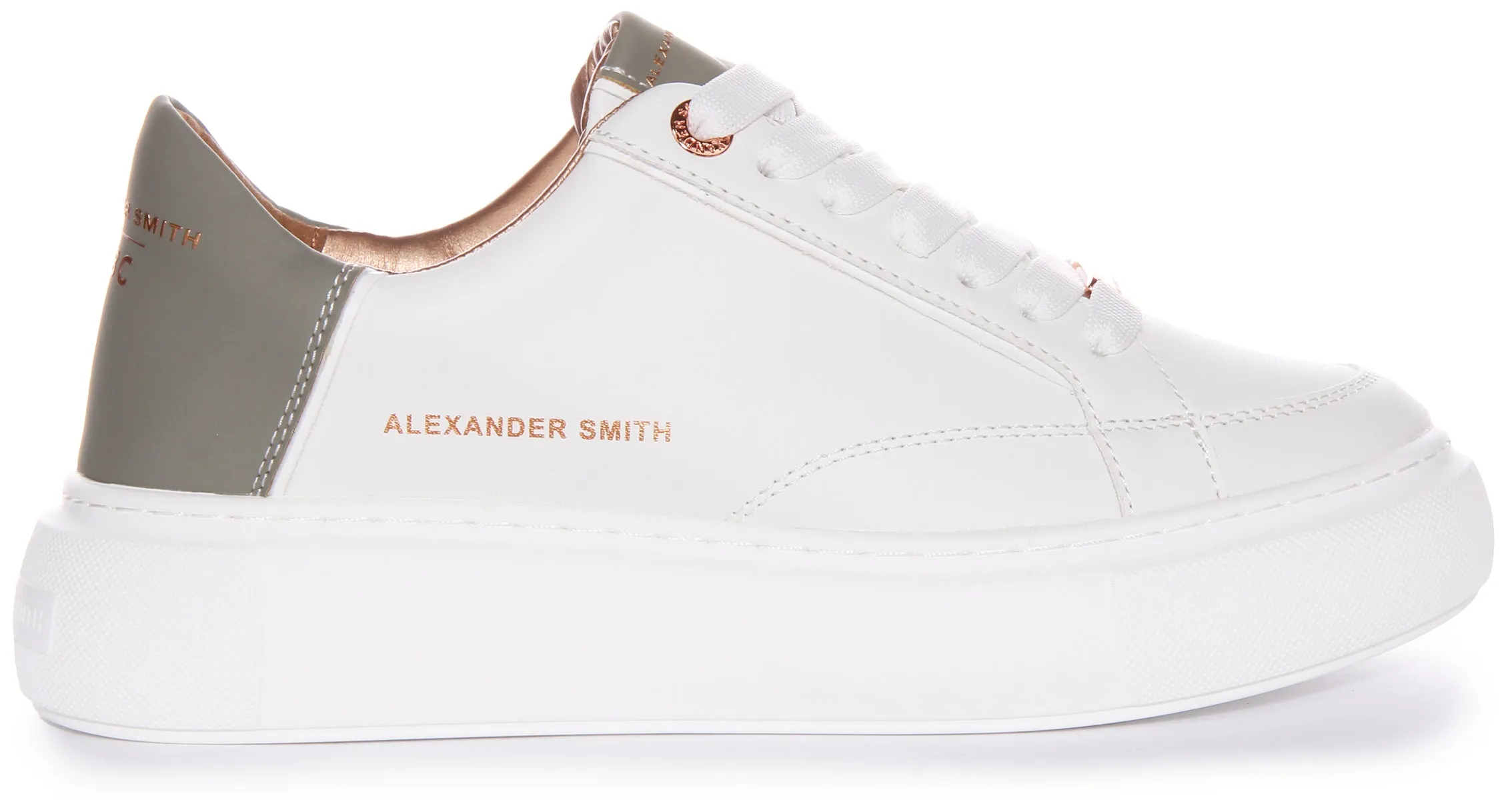 Alexander Smith Platform Trainers In White Green For Women