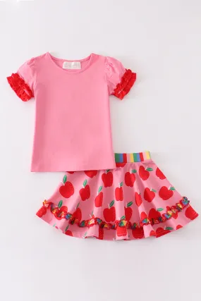 Apple print girl skirt set