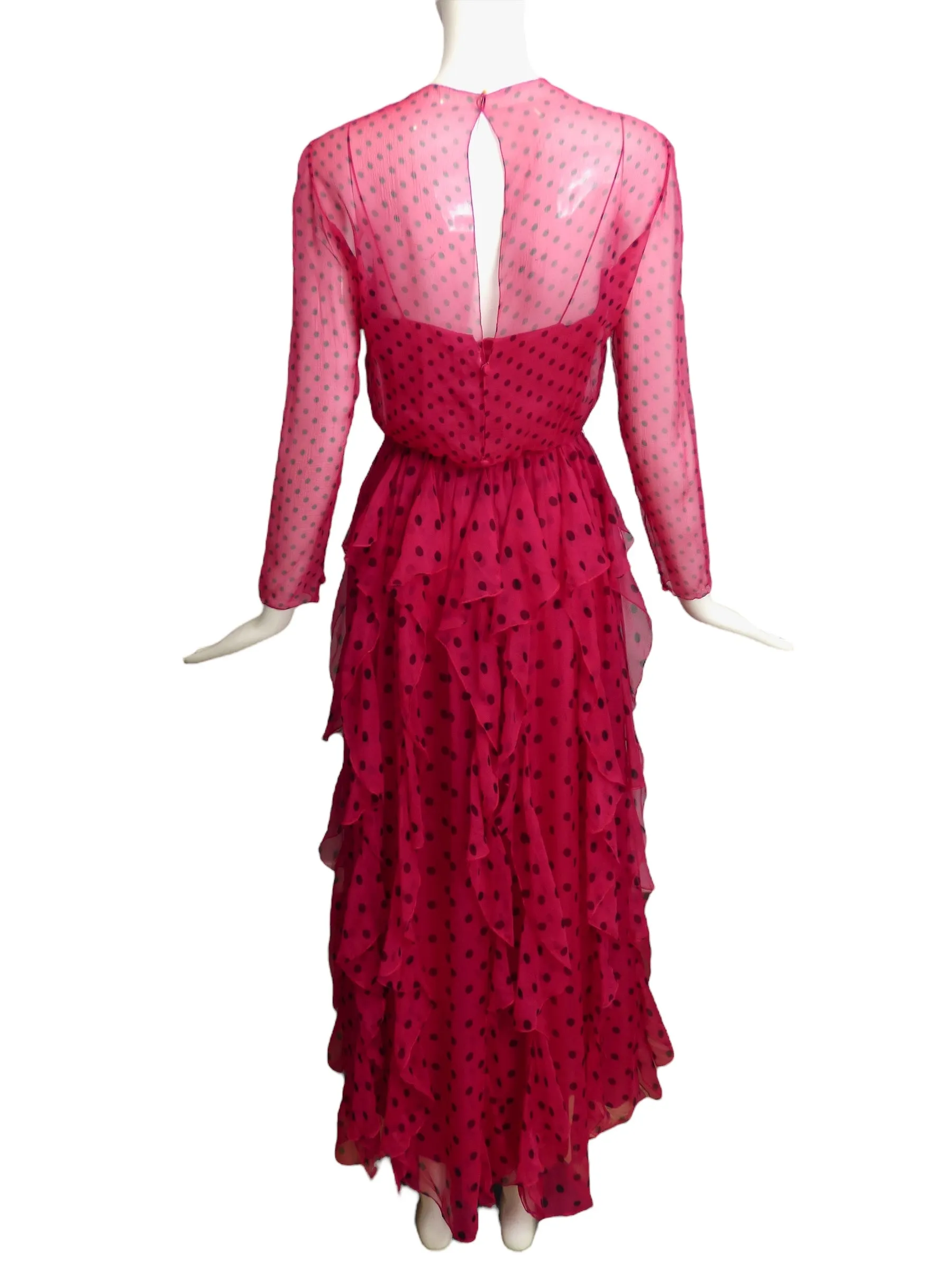 BILL BLASS- 1970s Pink Polka Dot Dress, Size 2