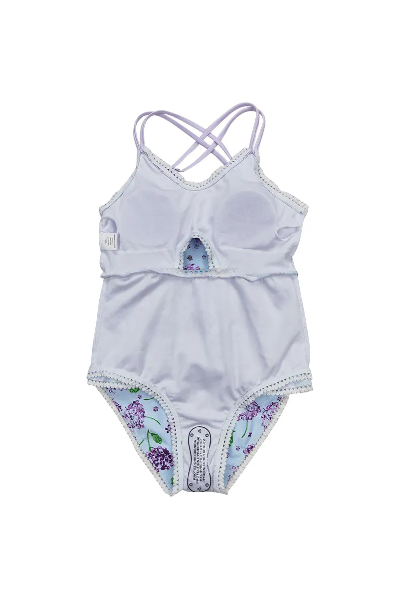 Blue floral print girl swimsuit