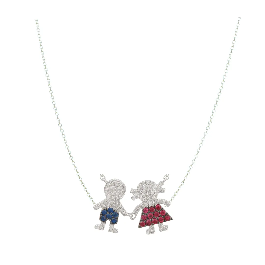 Boy and Girl Gemstone Necklace