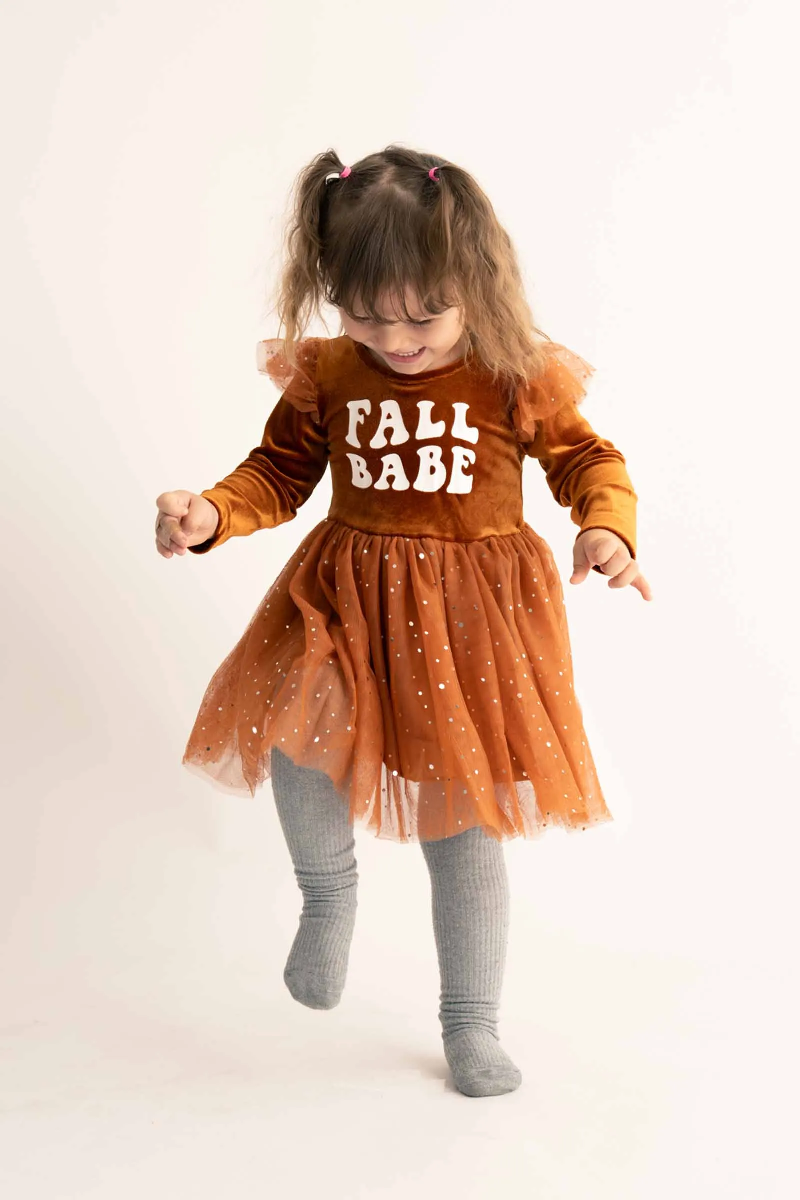 Brown "fall babe" girl dress