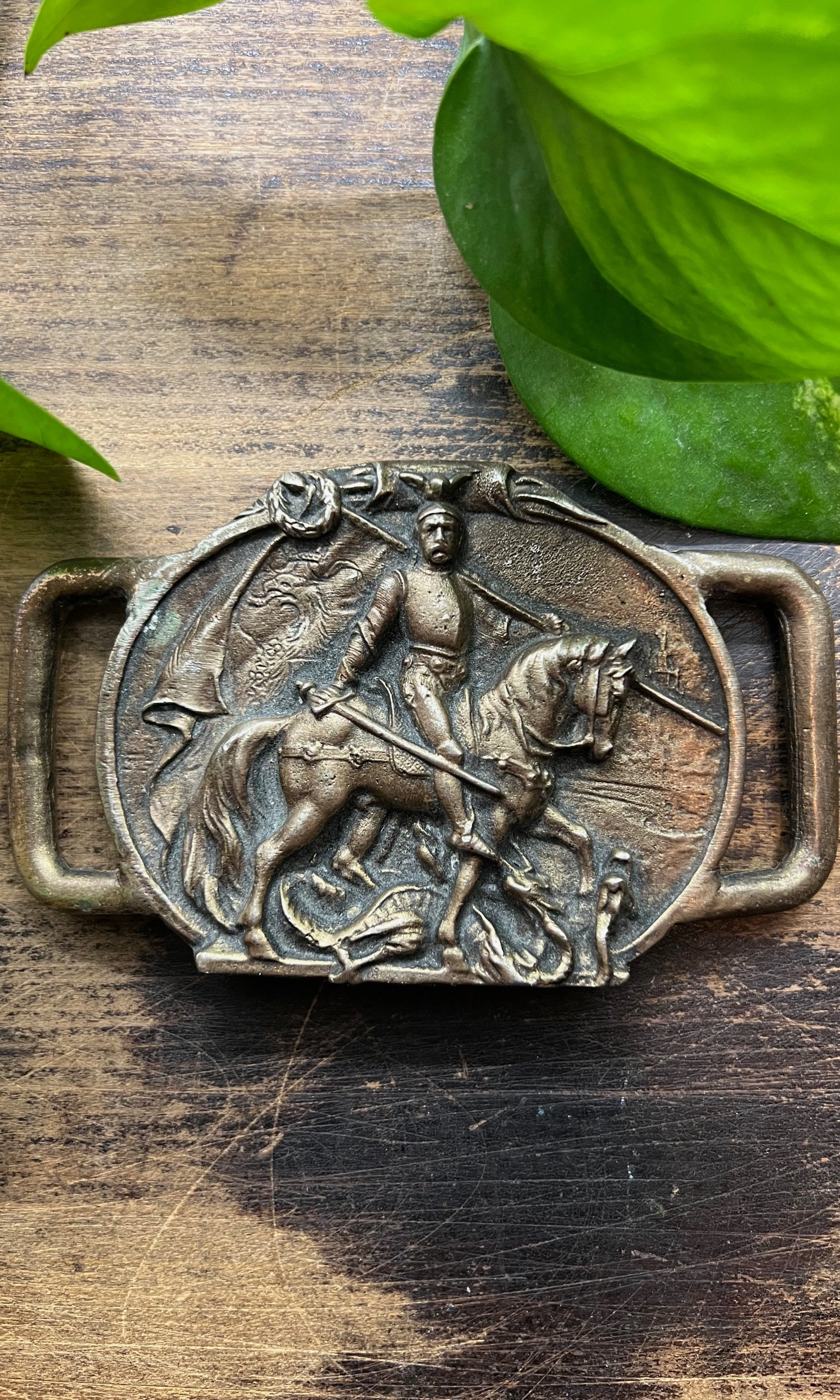 BUCKLE UP 1970's Double-Sided Bronze Knight Belt Buckle