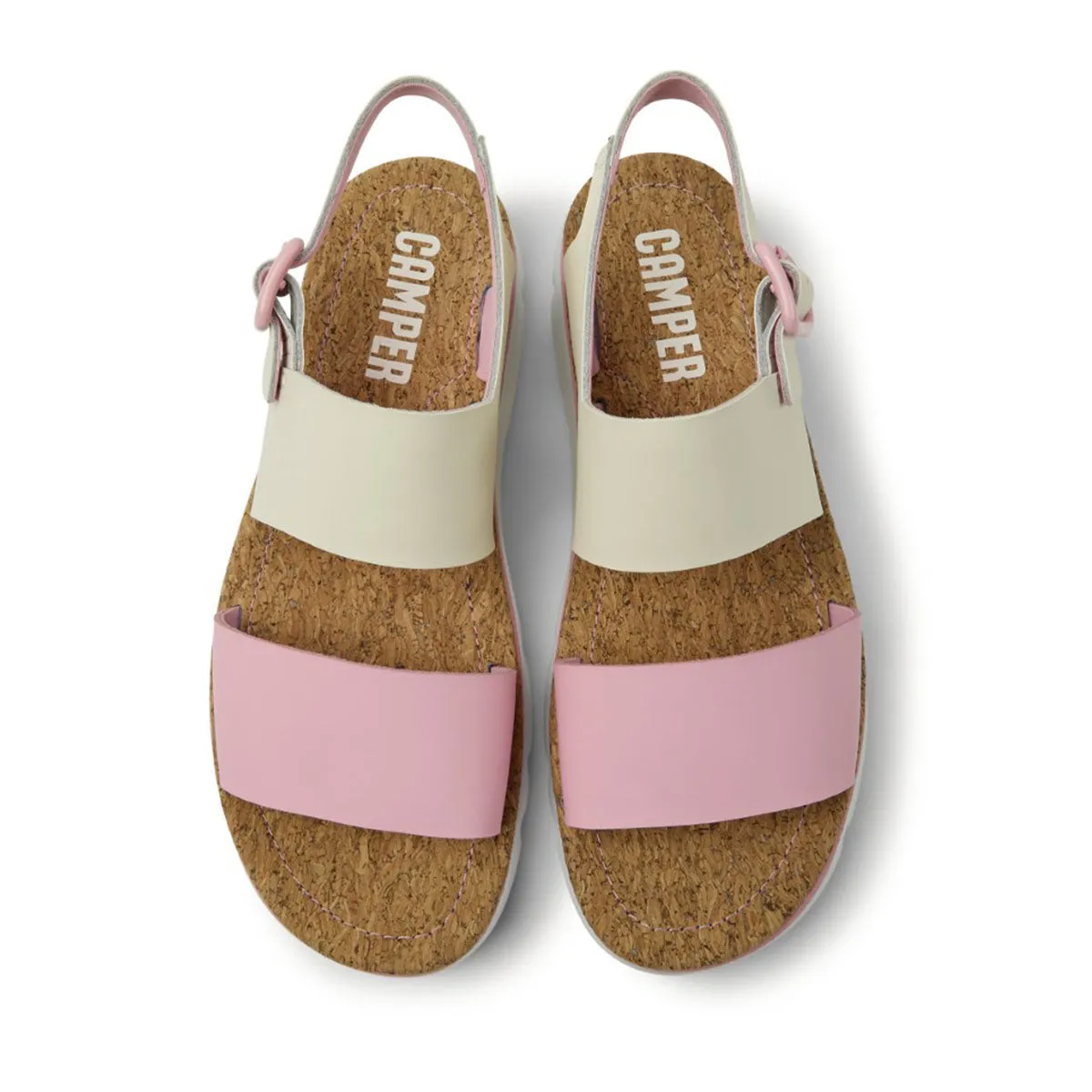 Camper Oruga White and pink leather sandals for women   