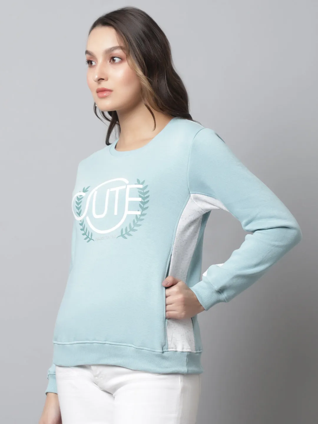 Cantabil  Women Aqua Sweatshirt