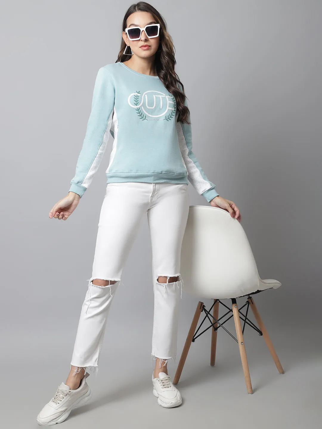 Cantabil  Women Aqua Sweatshirt