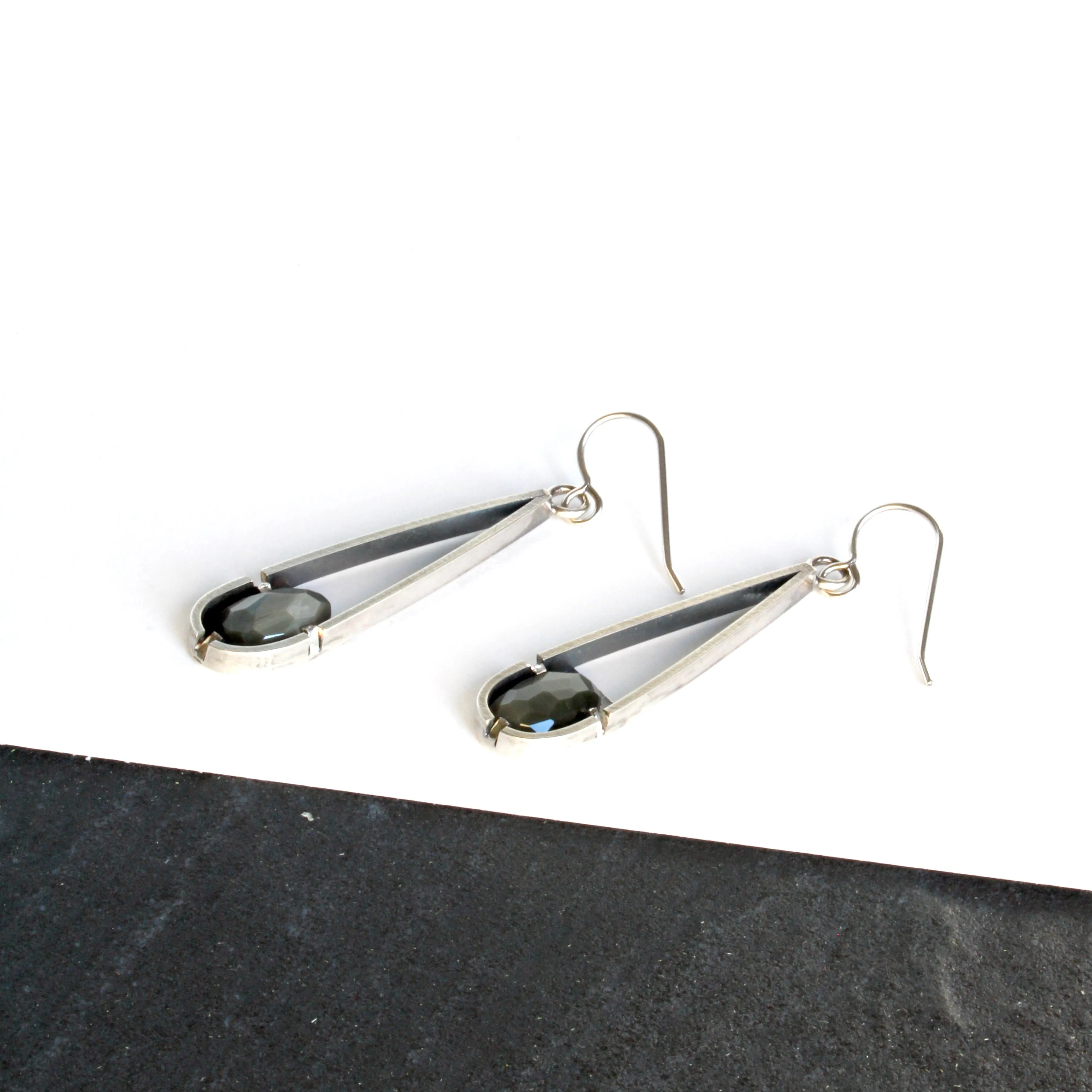 Chatoyant Grey Quartz Earrings