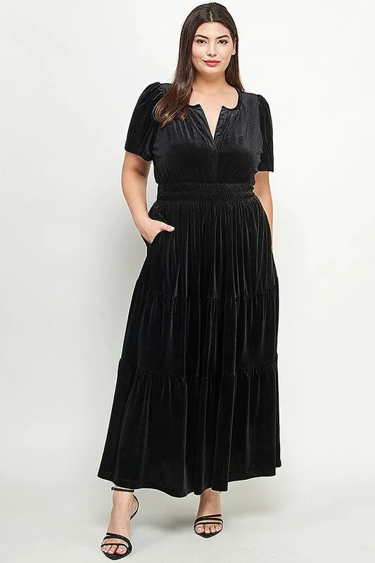 Curvy Girl Velvet Tiered Dress