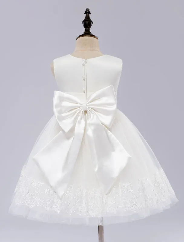 Cute Little Girl Knee Length White Flower Girl Dress Sleeveless Princess Party Dress