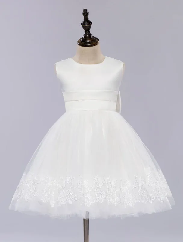 Cute Little Girl Knee Length White Flower Girl Dress Sleeveless Princess Party Dress