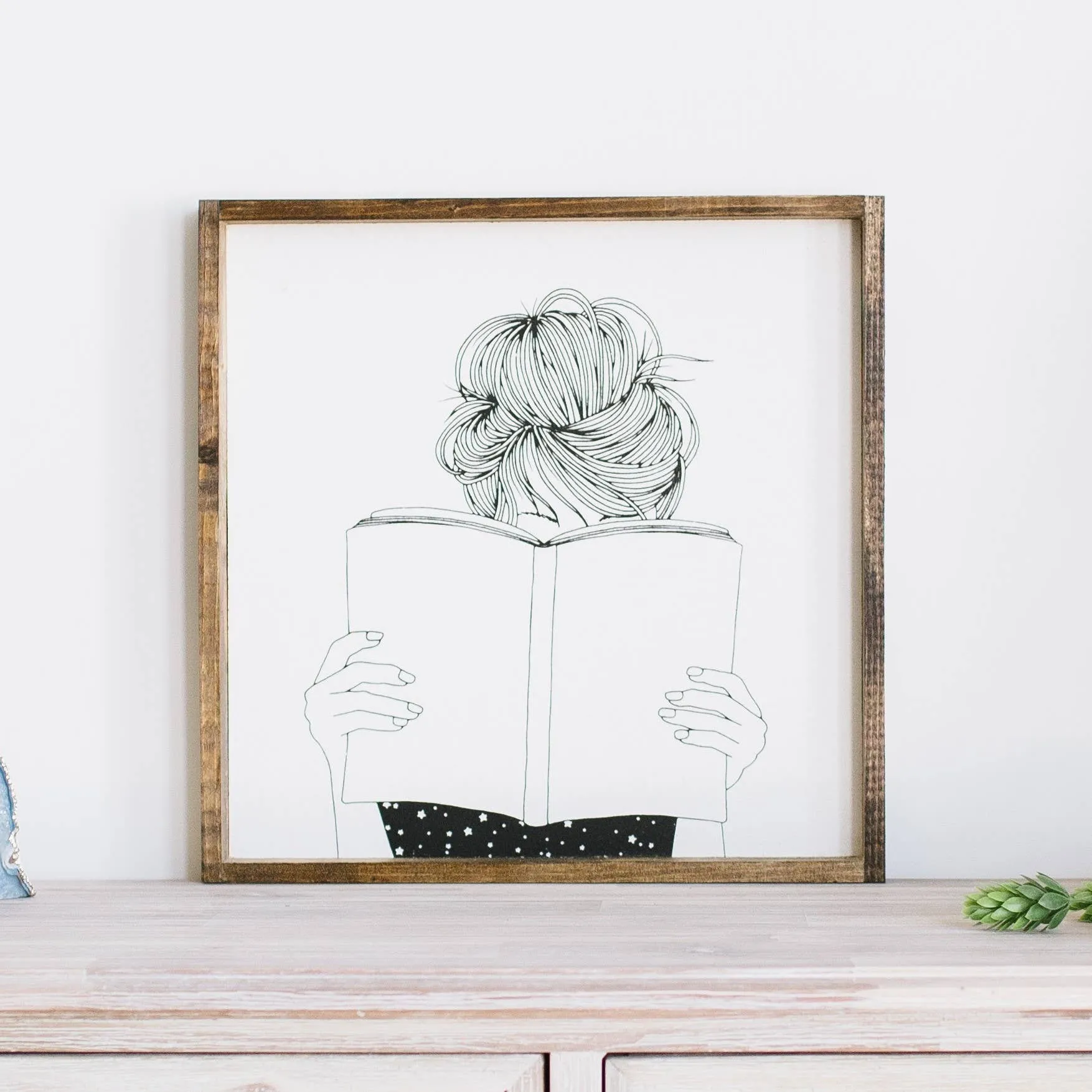 Girl Reading Wood Sign