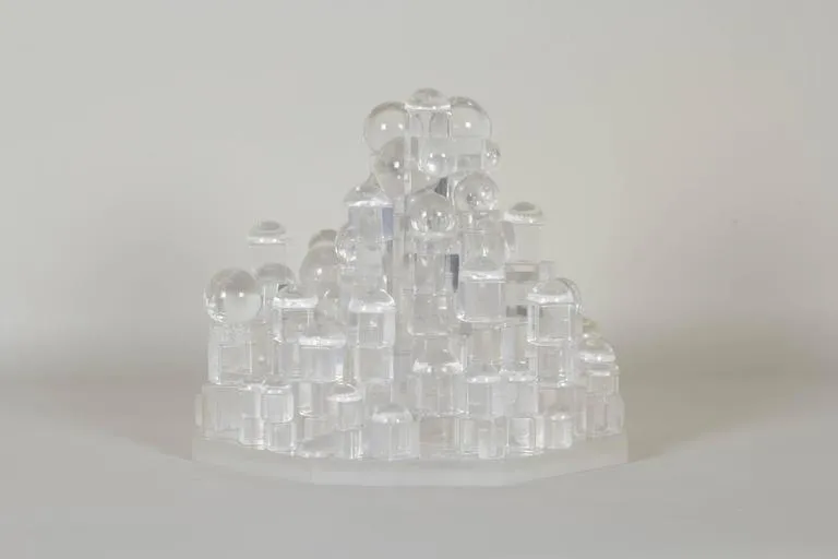 Lucite Sculpture with Geometric Forms in Lucite, 1970s