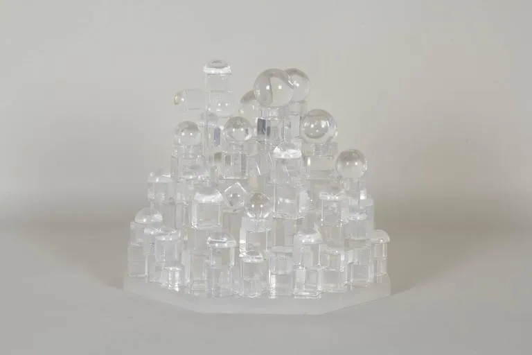 Lucite Sculpture with Geometric Forms in Lucite, 1970s