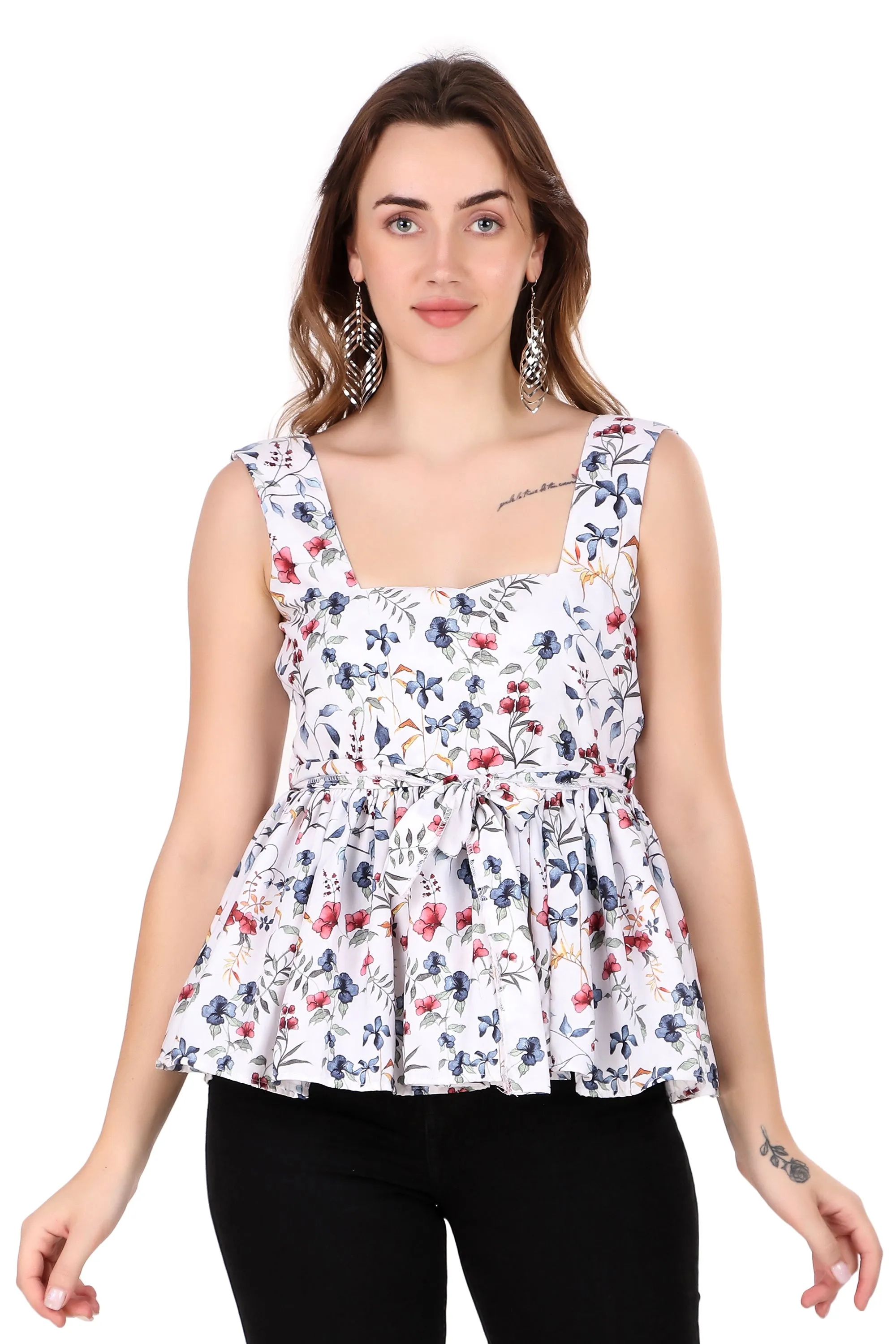 Magnetism white Rayon Floral Print Women Top