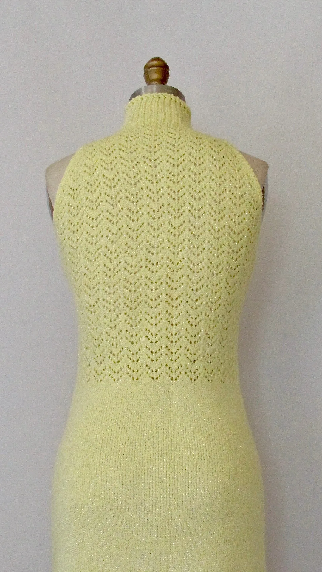 MELLOW YELLOW 1970s Open Knit Sweater Maxi Dress by St John Knits, Sz Small/Med