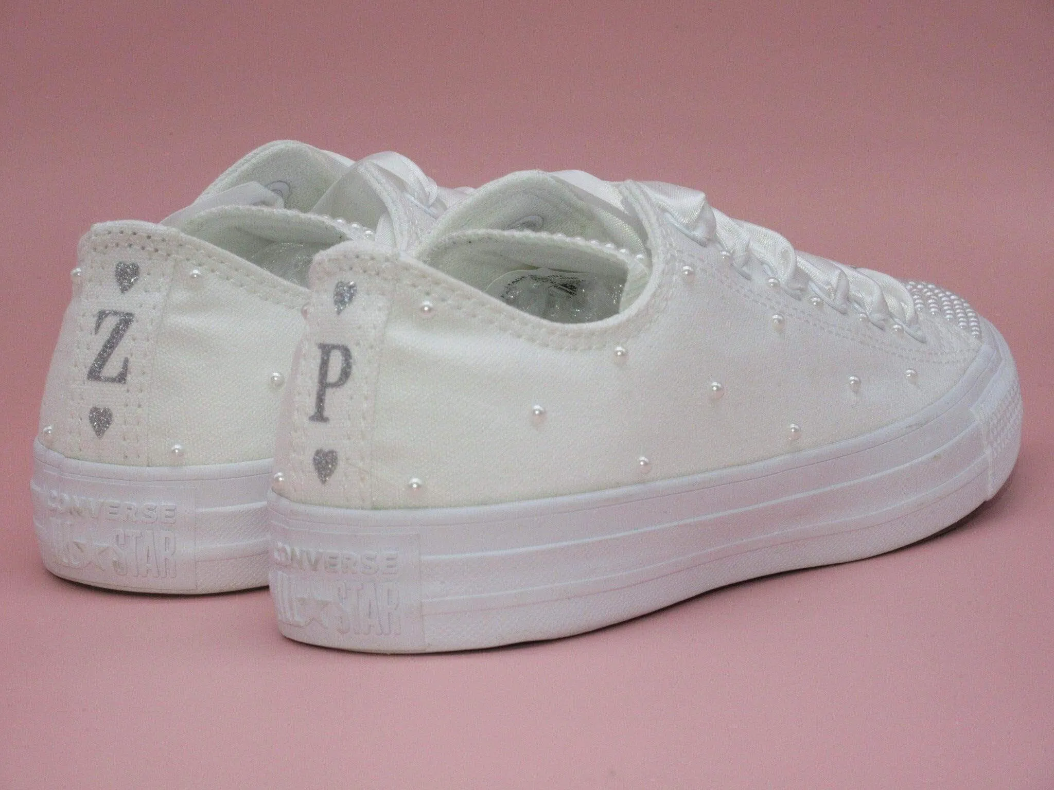 Personalised Wedding Pearl Converse & Laces.