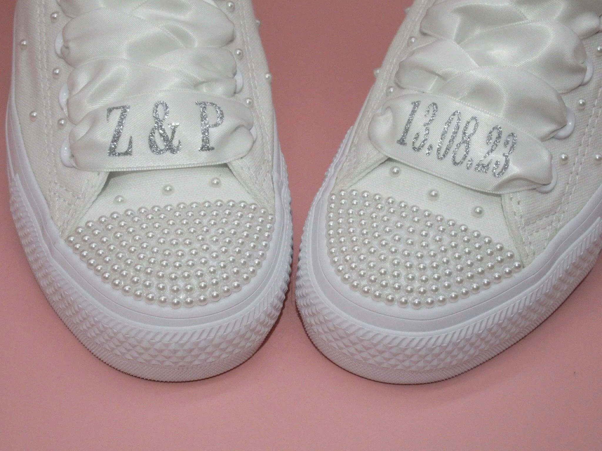 Personalised Wedding Pearl Converse & Laces.