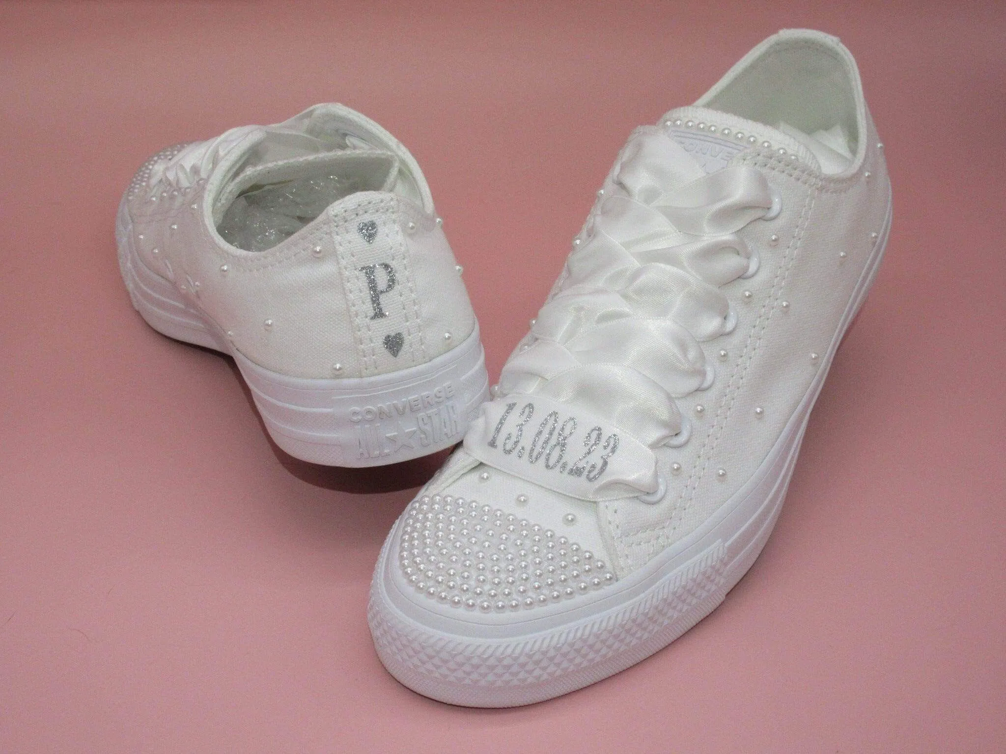 Personalised Wedding Pearl Converse & Laces.