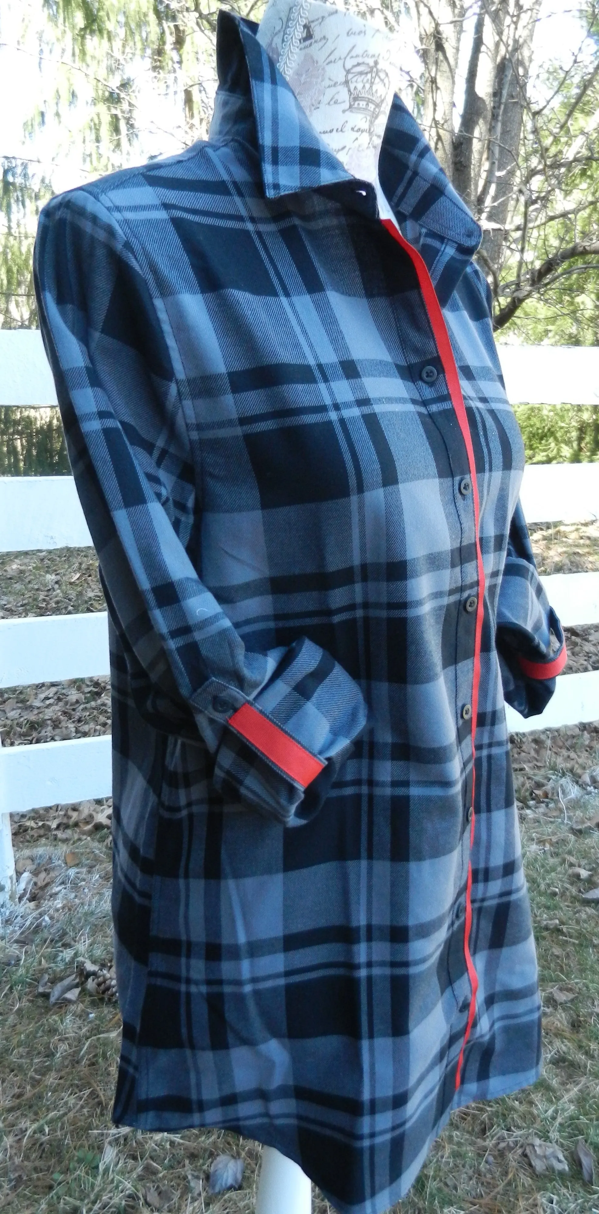 Saturday Tunic Grey Plaid w Red Ribbon (Sat Grey-Red)