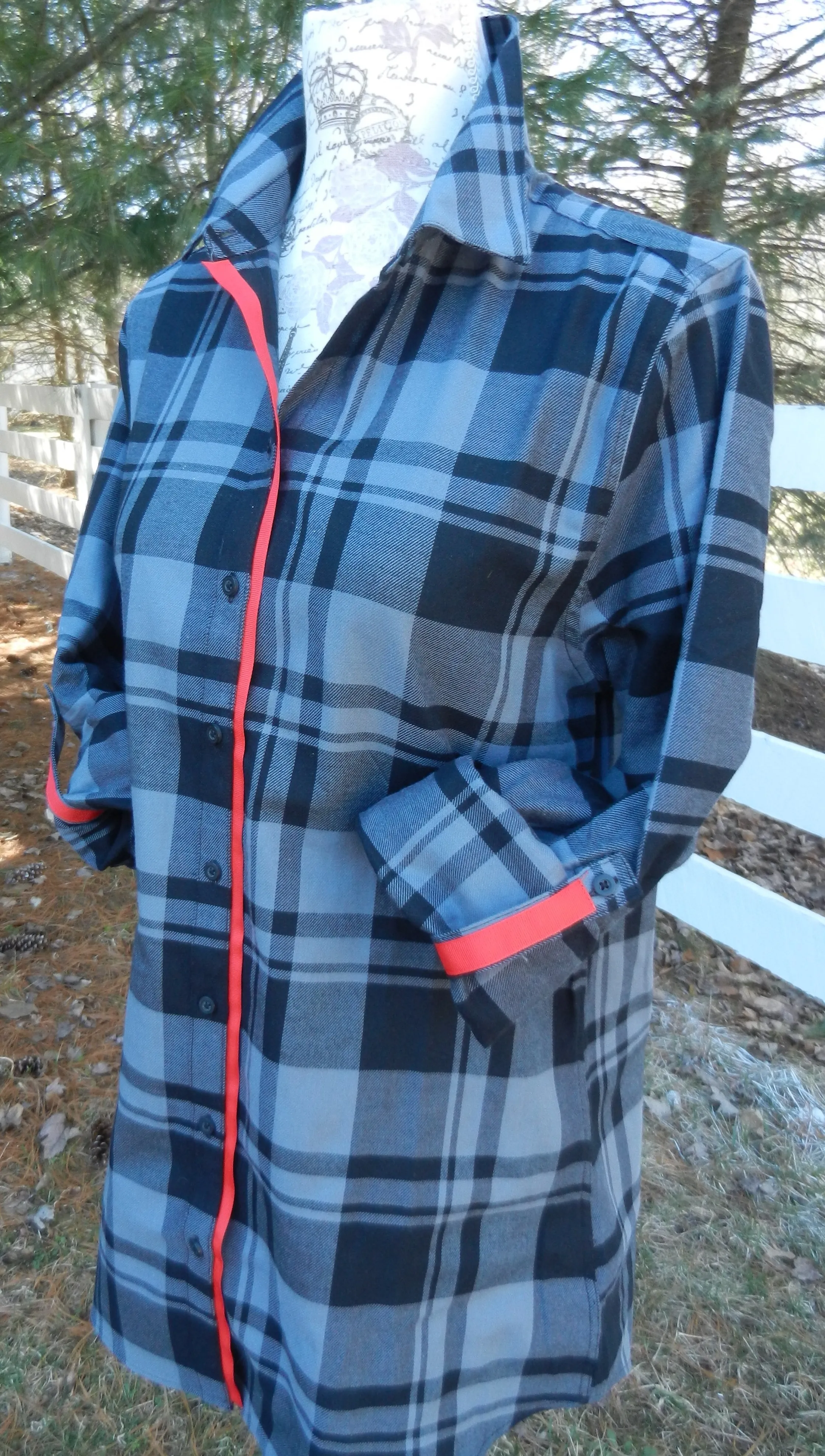 Saturday Tunic Grey Plaid w Red Ribbon (Sat Grey-Red)