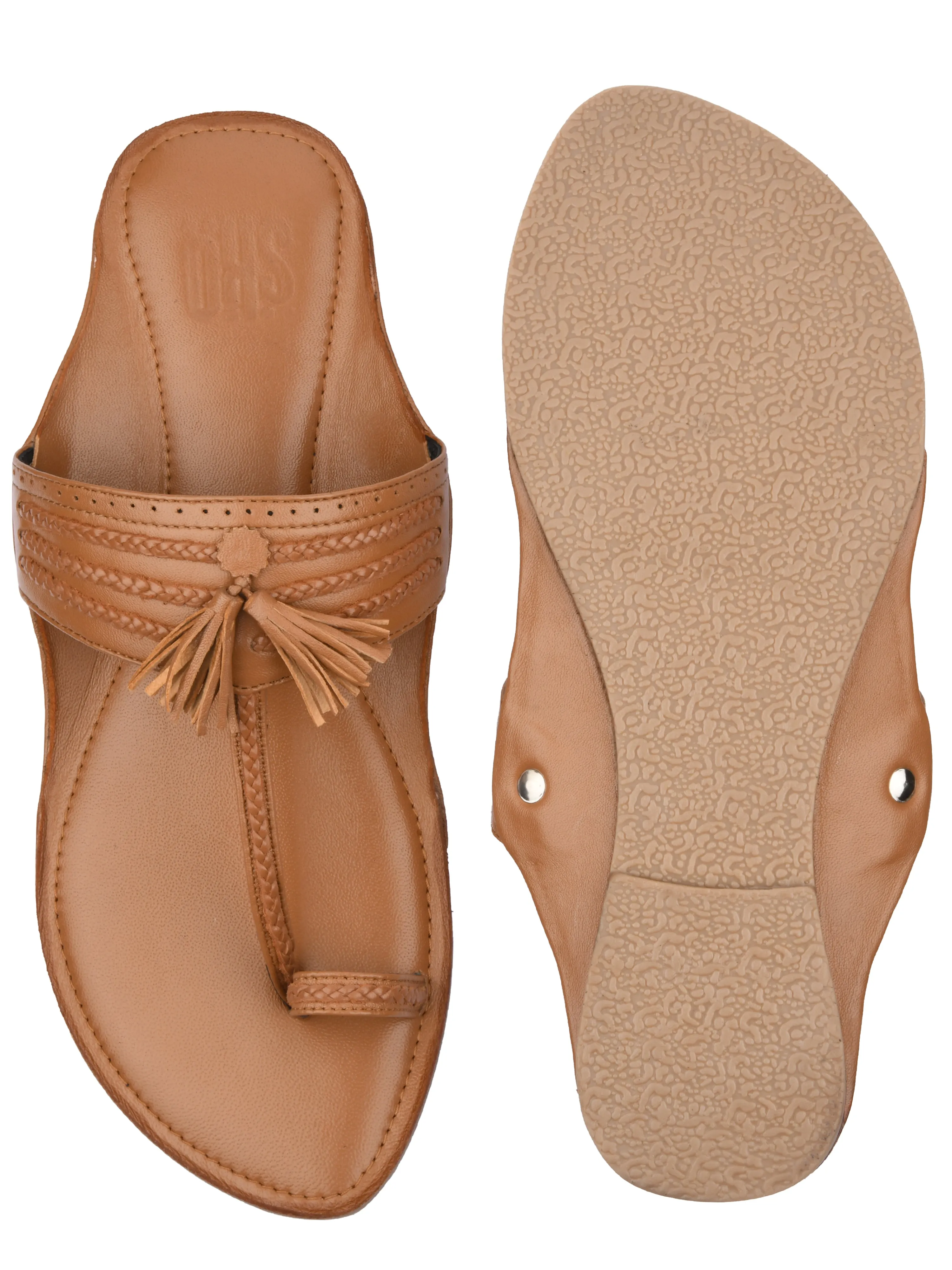 Tan Braided Kolhapuri For Women