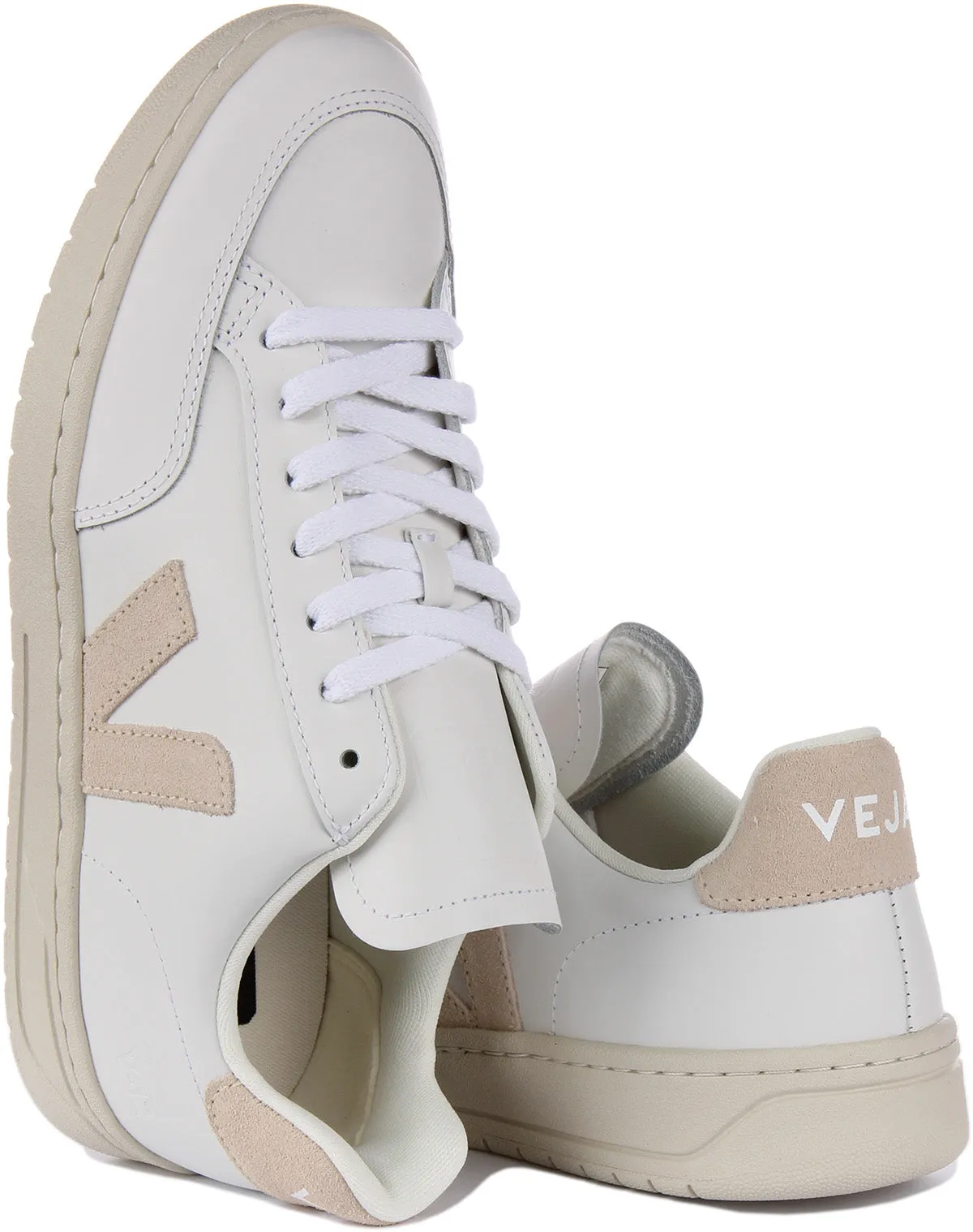 Veja V-12 Leather In White Beige For Women