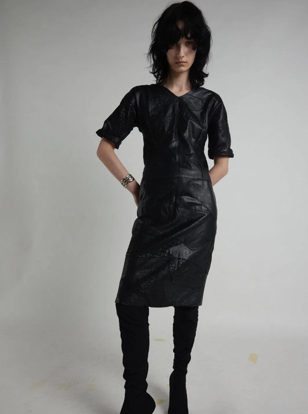 Vintage 1970s Black Patch Work Dress from Australia